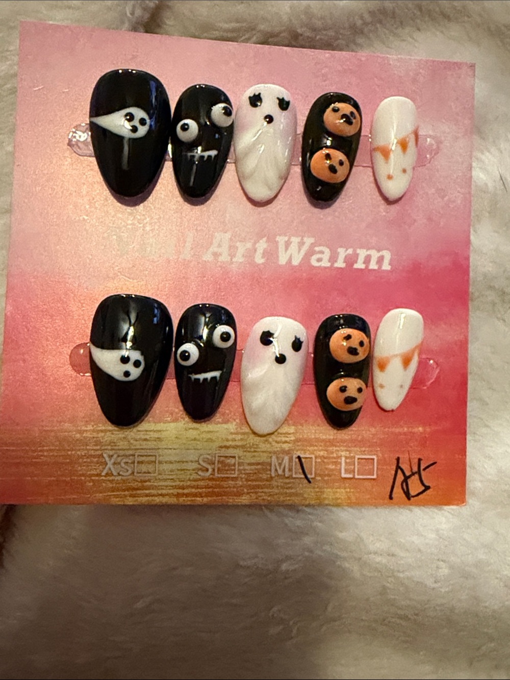 Halloween Ghost & Pumpkin Press-On Nails - Black & White & Orange
